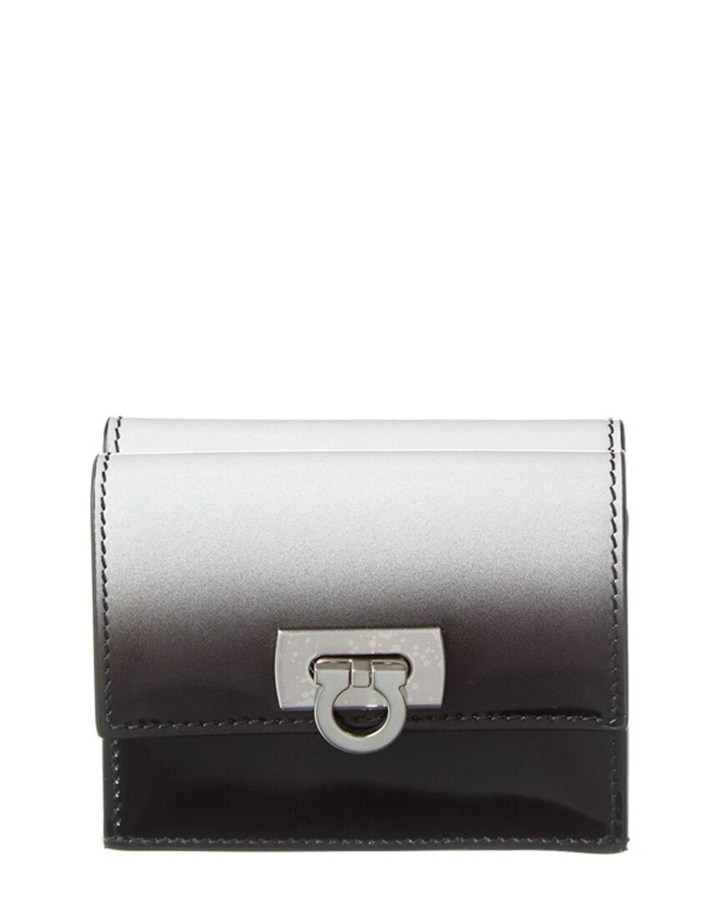 FERRAGAMO Gancini Clasp Leather Card Case Wallet In White Product Image