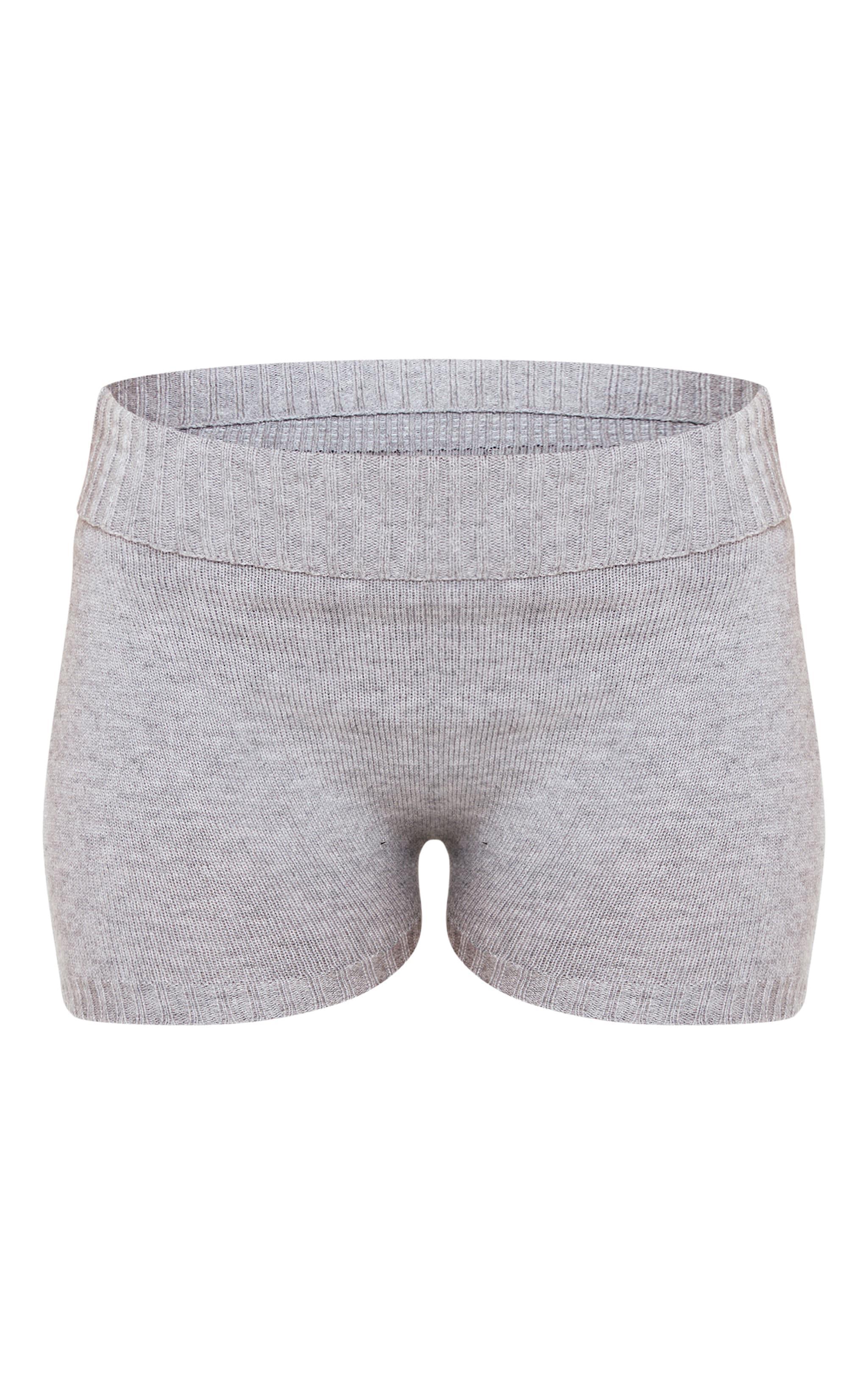 Petite Grey Knitted Fold Over Shorts Product Image