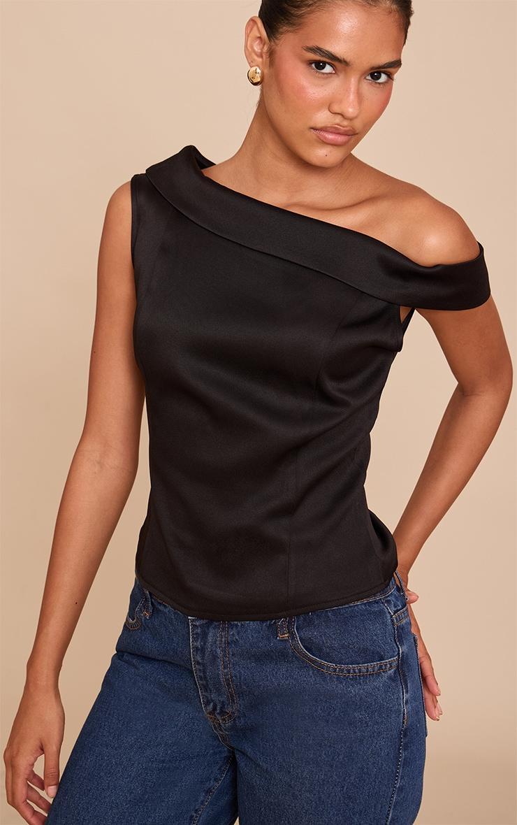 Black Asymmetric Fold Over Detail Top Product Image