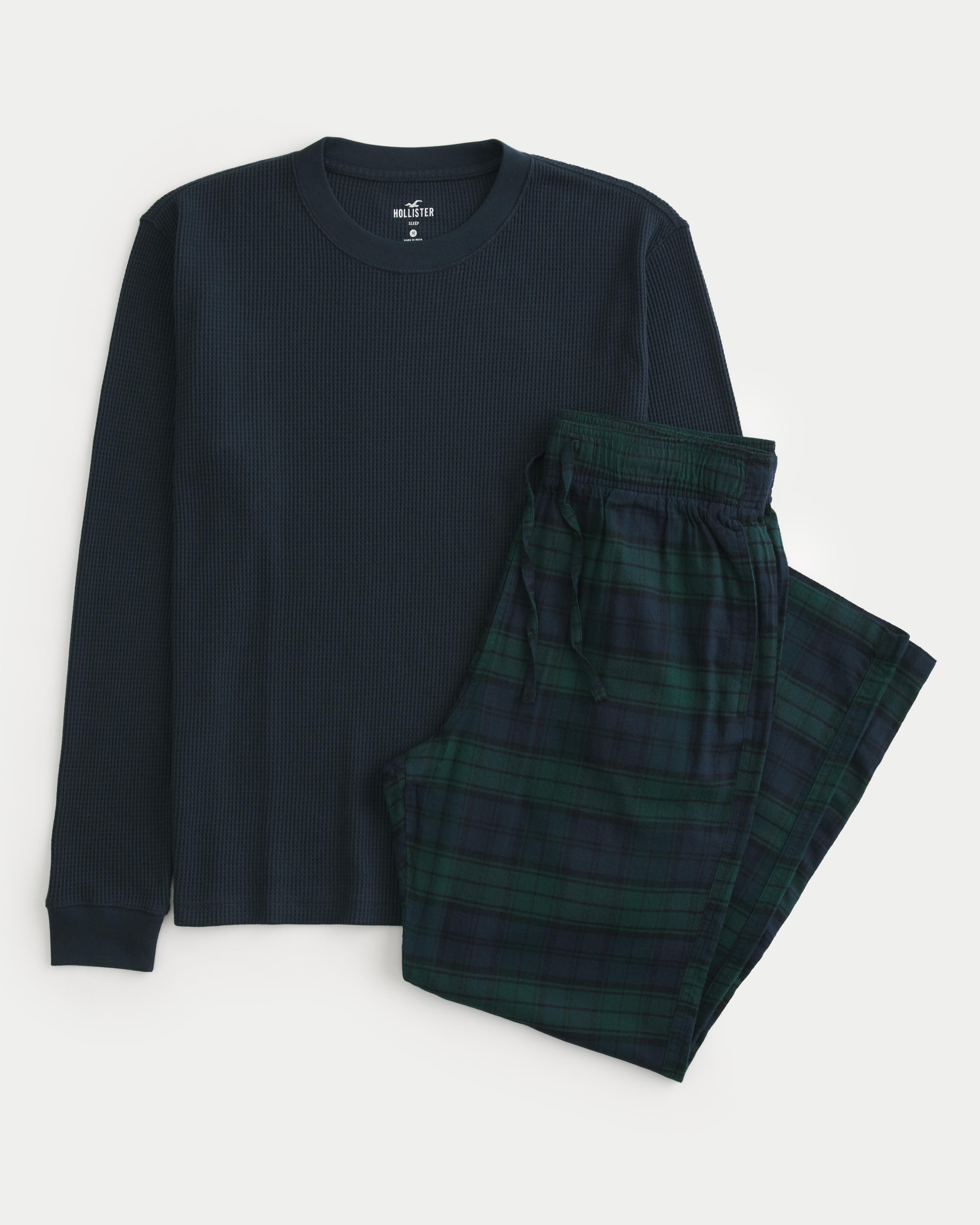 Long-Sleeve Waffle T-Shirt & Flannel Pajama Pants Set Product Image