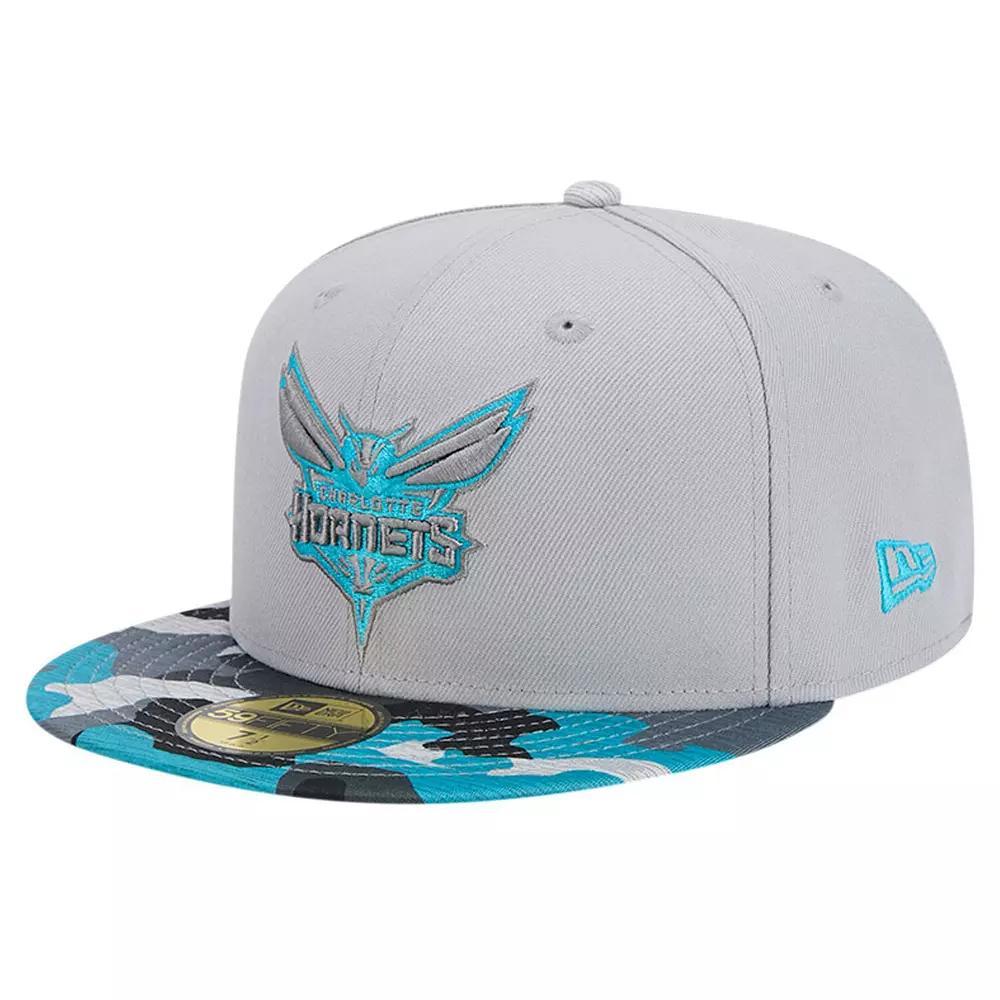 Men's New Era Gray Charlotte Hornets Active Color Camo Visor 59FIFTY Fitted Hat,  Product Image
