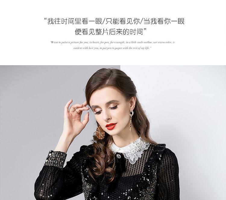 Long Sleeve Collared Sequined Tweed Mini A-Line Dress Product Image