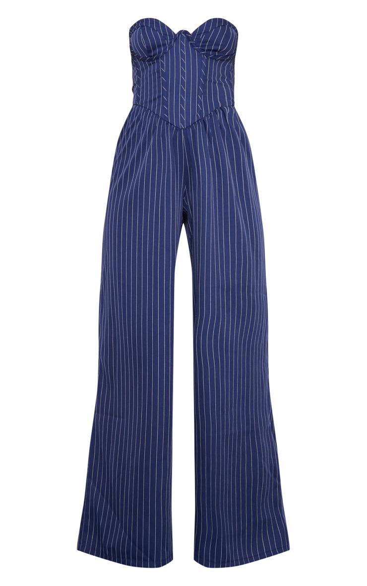 Navy Pinstripe Underwire Corset Detail Tailored Jumpsuit Product Image