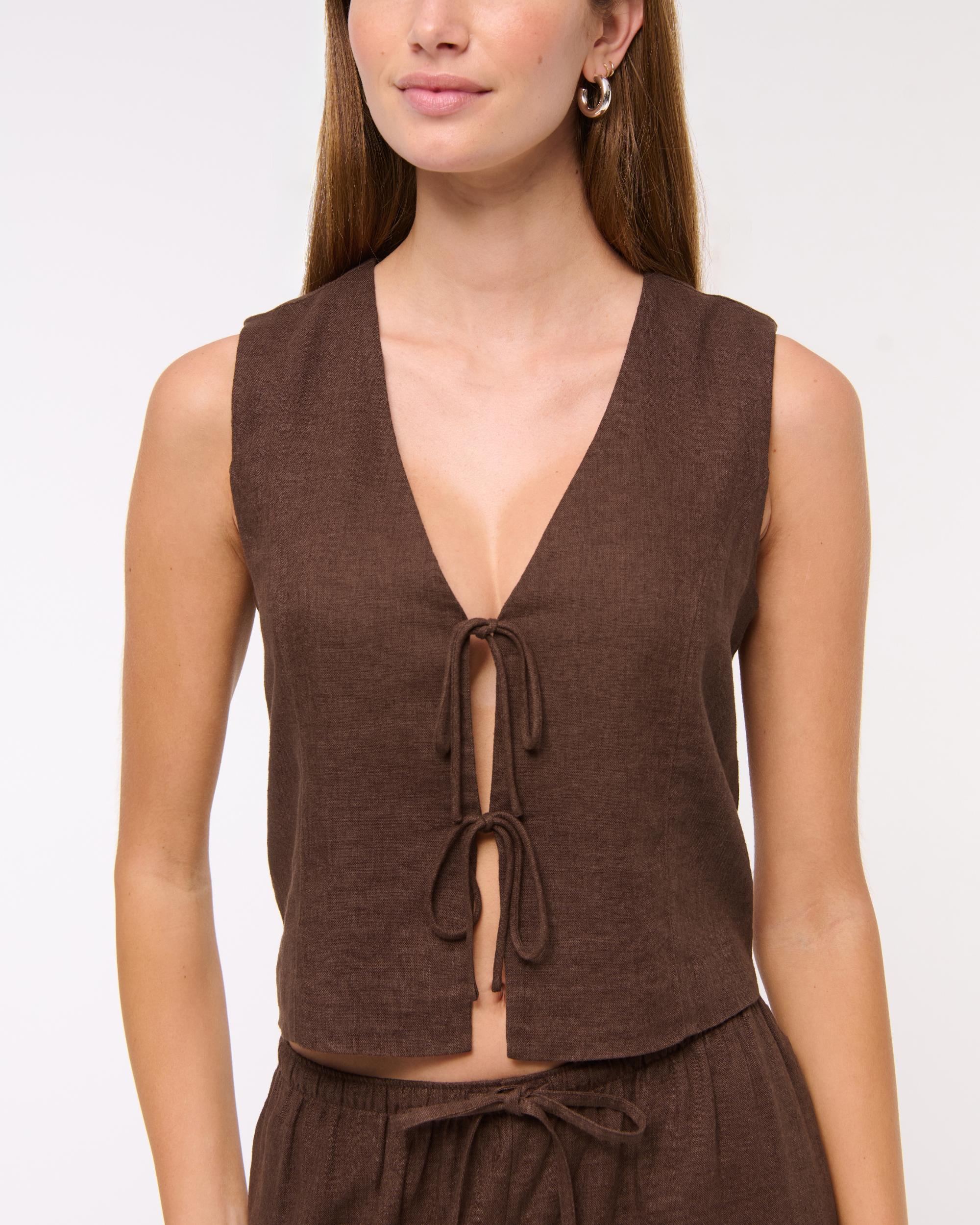 Tie-Front Linen-Blend Vest Product Image