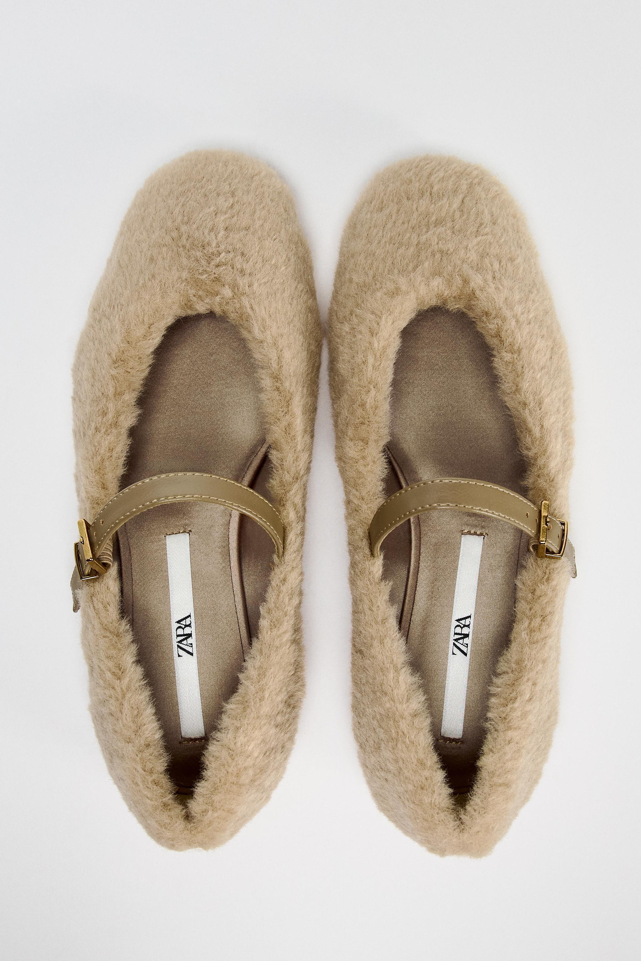 FAUX FUR STRAPPY BALLET FLATS Product Image