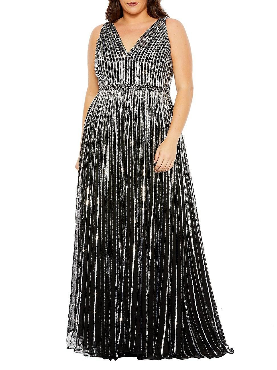 Womens Plus Embellished V-Neck Gown Product Image