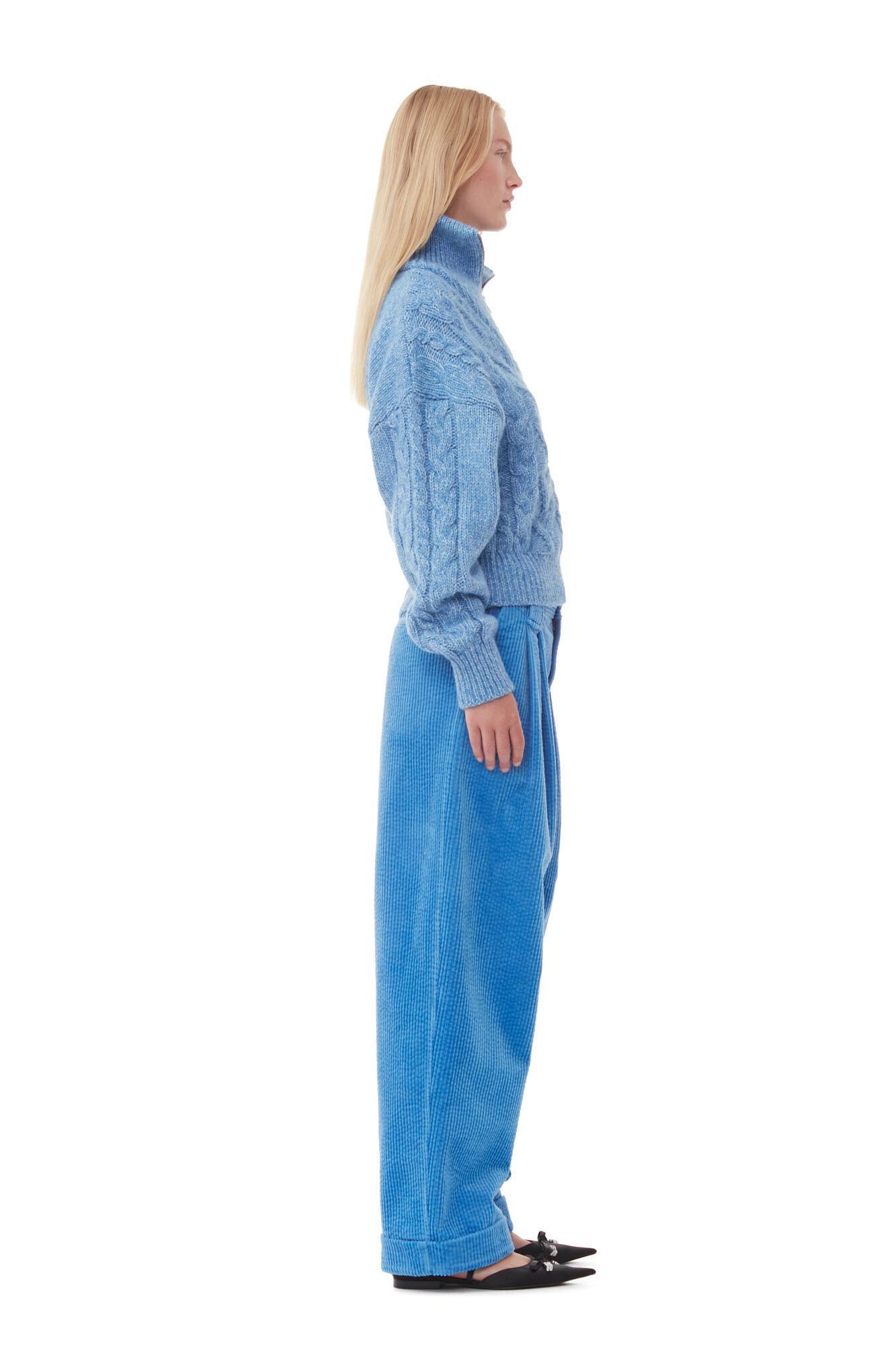 Blue Chunky Cable Zipper Blouse Product Image