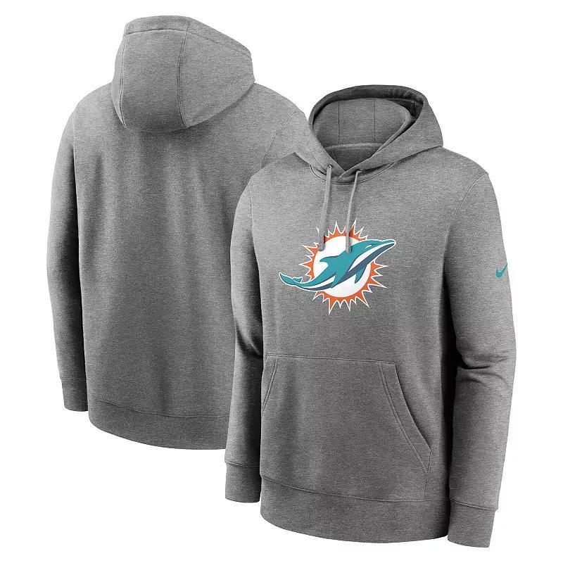 Men's Nike Heather Gray Miami Dolphins Club Logo Pullover Hoodie,  Product Image