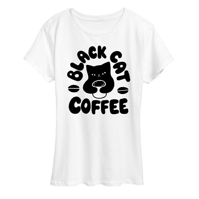 Women's Black Cat Coffee Graphic Tee, Girl's, Size: XXL, Grey Green Product Image