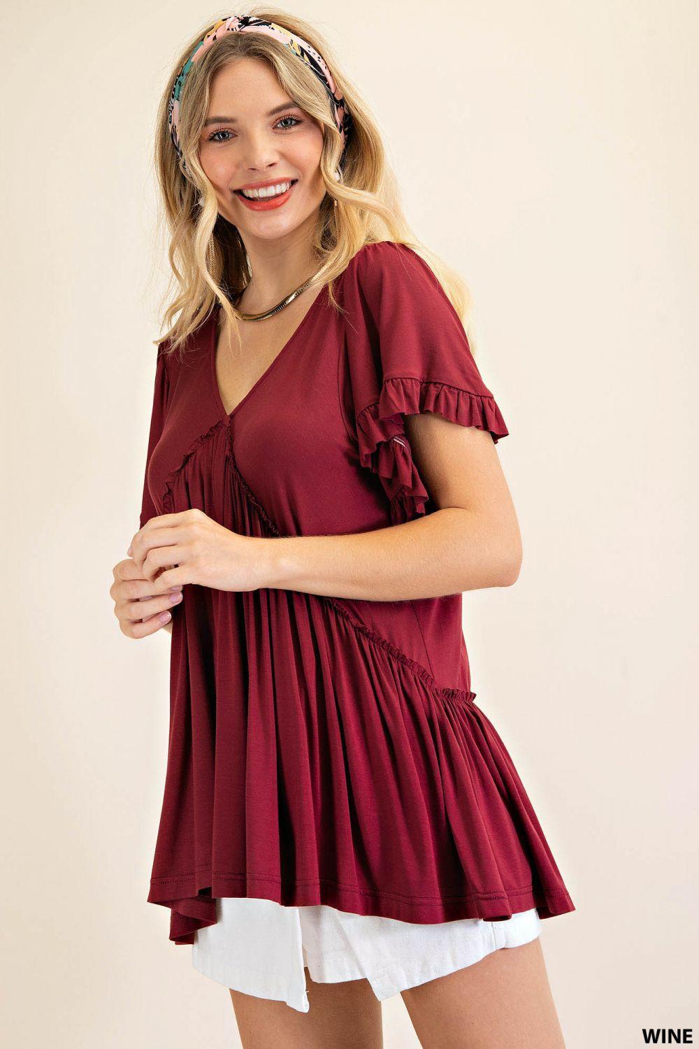 7275   Gracie Bell Sleeve Ruffle Top - Reg & Plus! Product Image