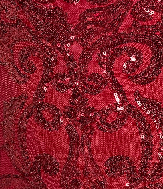 B. Darlin Sequin Pattern V-Neck Double Spaghetti Strap Lace Up Back Dress Product Image