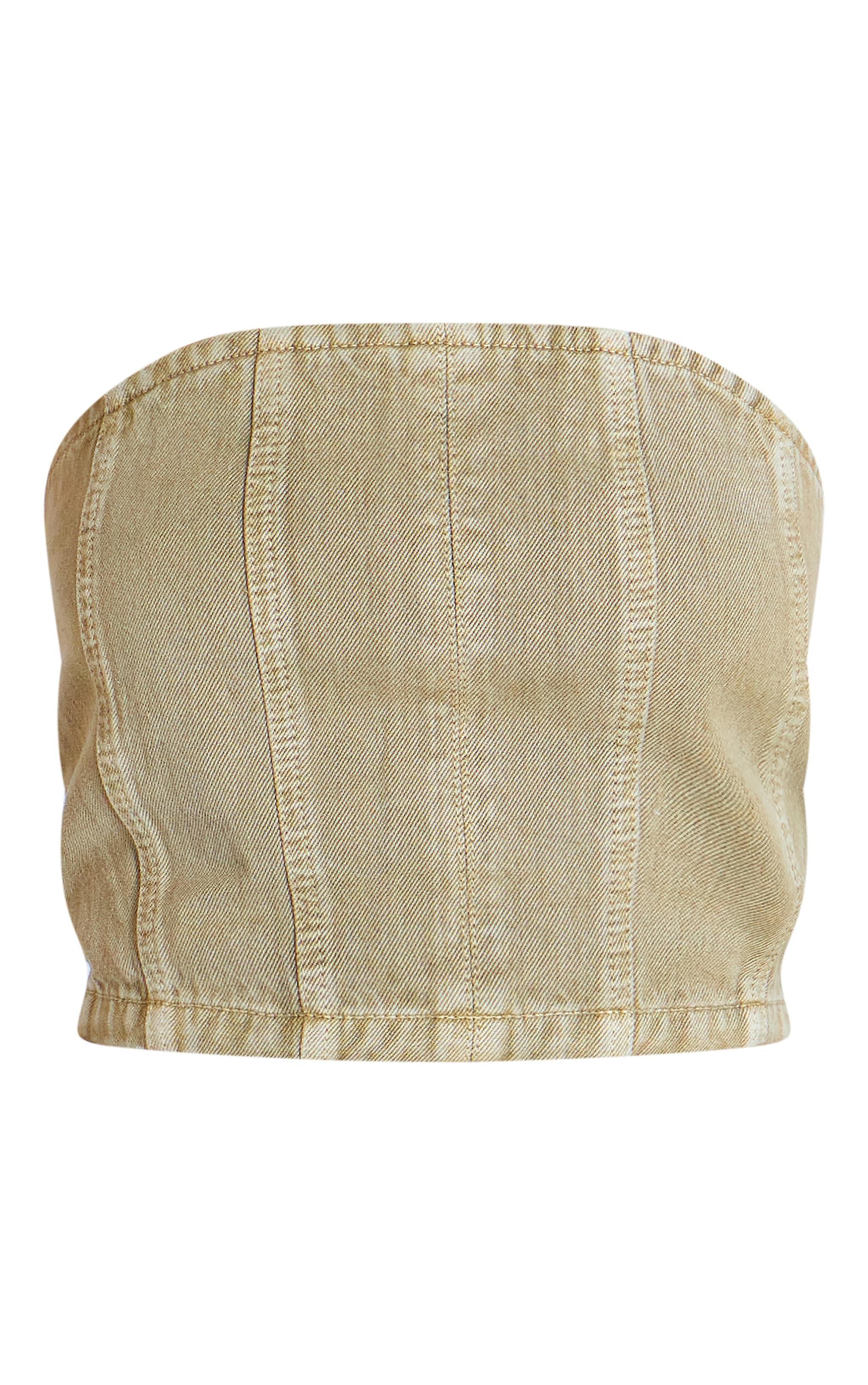 Tall Washed Khaki Denim Bandeau Corset Top Product Image