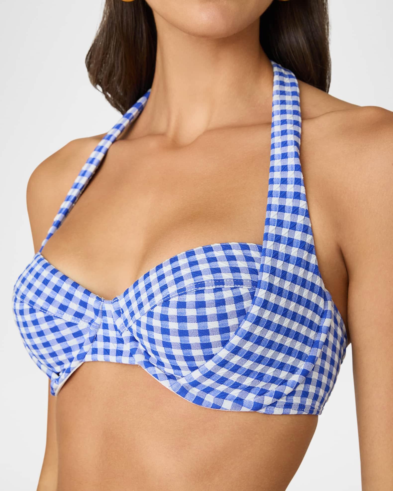 Gingham Draped Halter Bikini Top Product Image