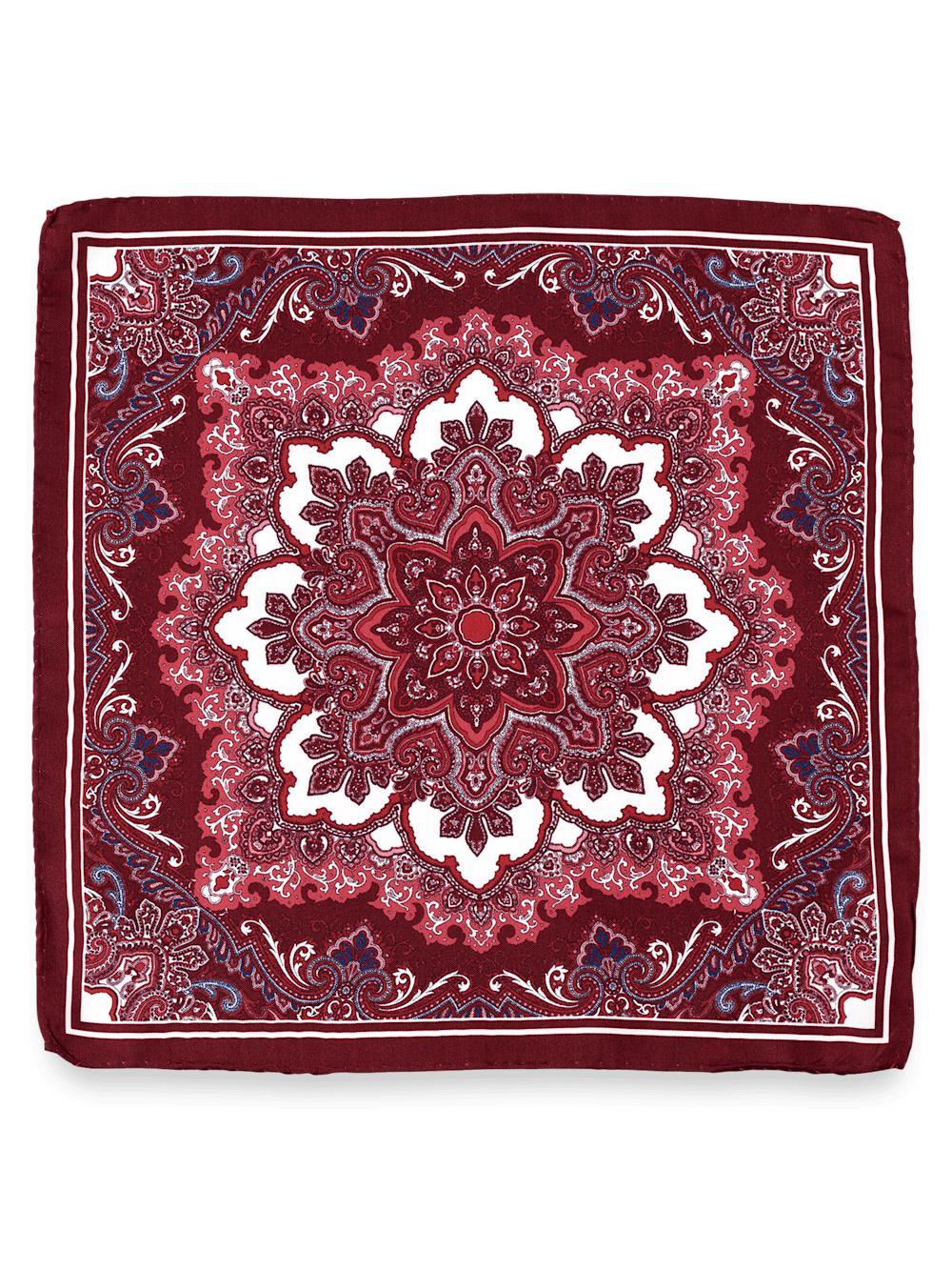 Medallion Silk Pocket Square - Burgundy Product Image