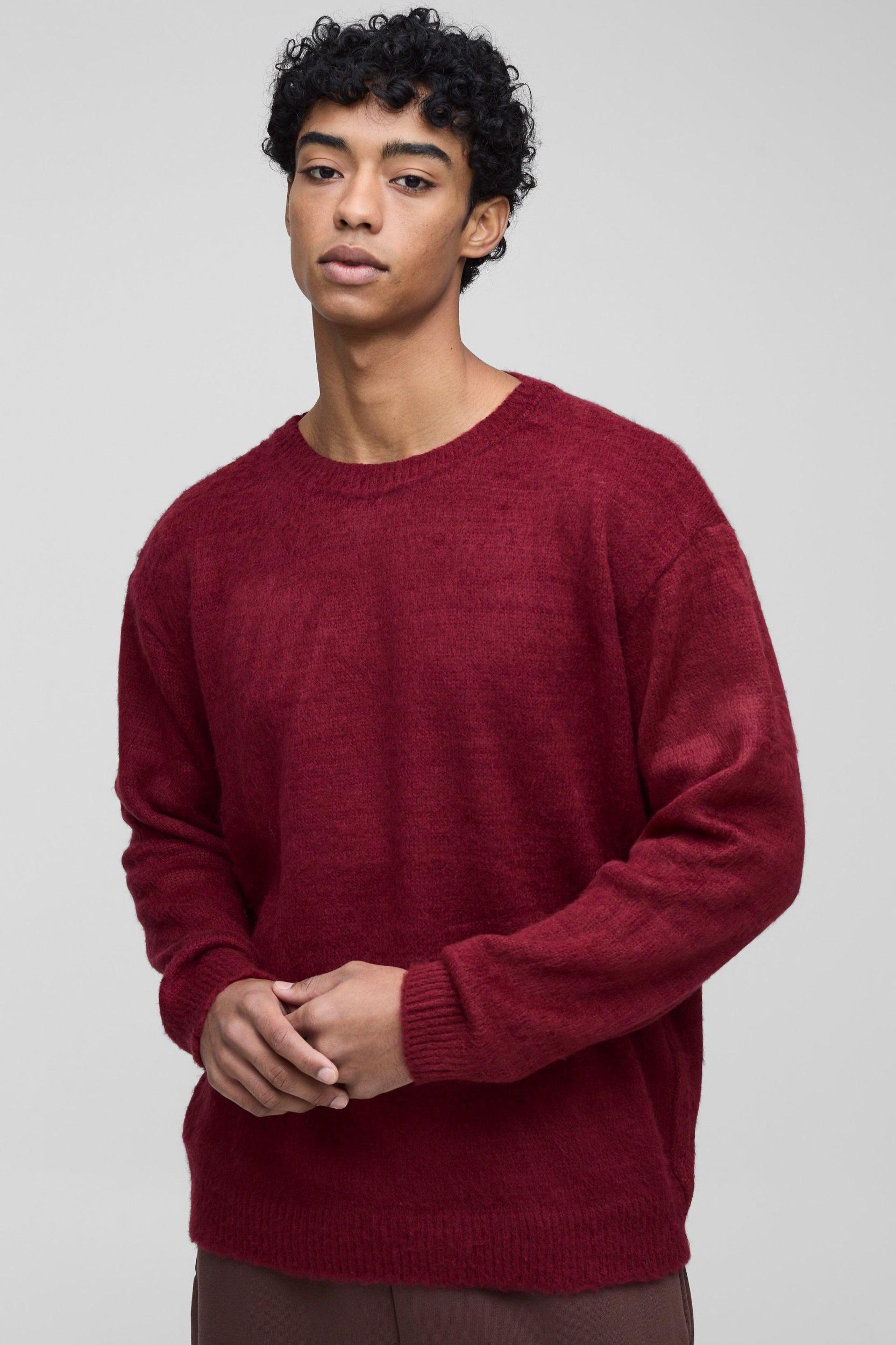 Fluffy Knit Crew Neck Oversized Sweater | boohooMAN USA Product Image