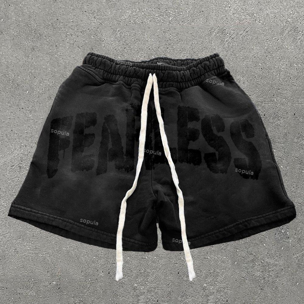 Retro Fearless Print Drawstring Shorts Product Image