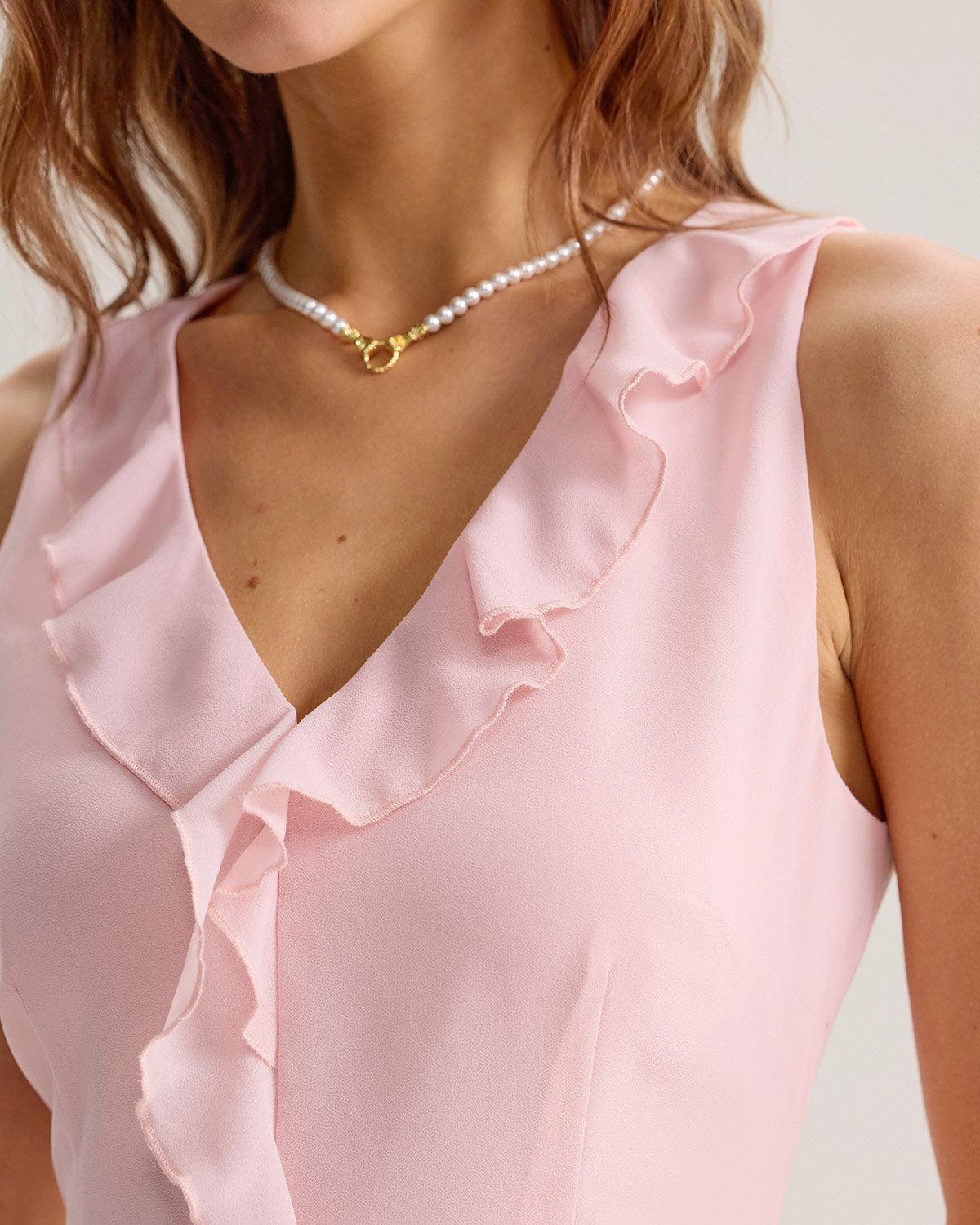 Pink Ruffle Sleeveless Mini Dress Product Image