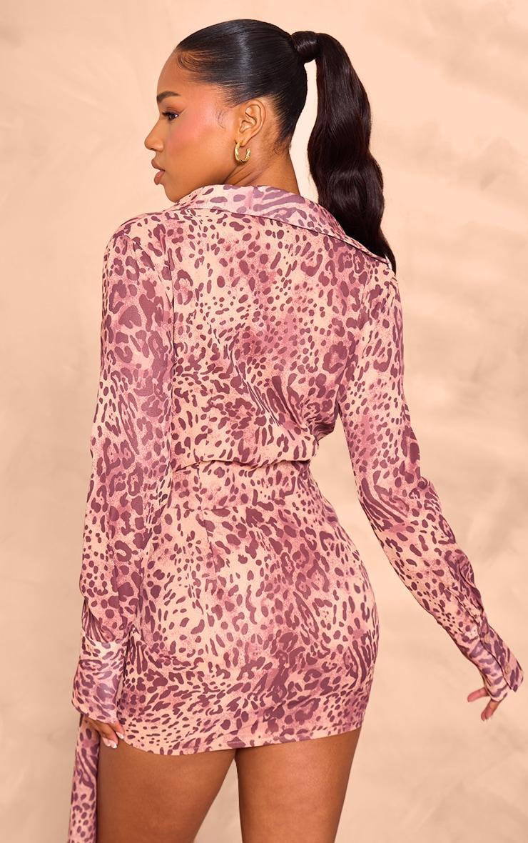 Leopard Print Chiffon Tie Side Shirt Dress Product Image