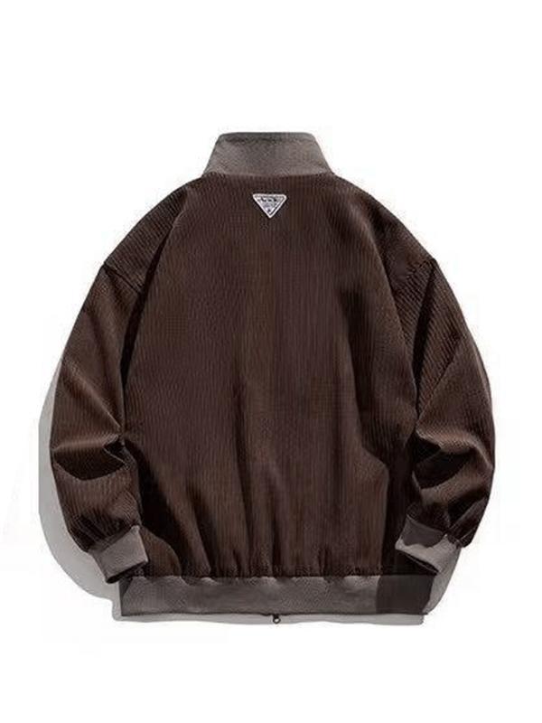 Men's Corduroy Contrast Color Lapel Neck Zip Up Jacket Product Image