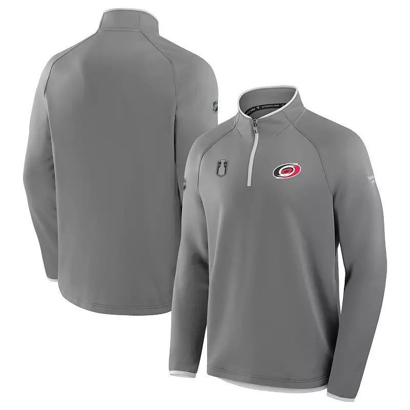 Men's Fanatics Gray Carolina Hurricanes 2025 Stanley Cup Playoffs Authentic Pro Fleece Quarter-Zip Pullover, Size: Small, Grey Product Image