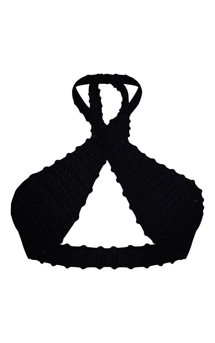 Black Crochet Bandeau Tie Front Beach Top Product Image