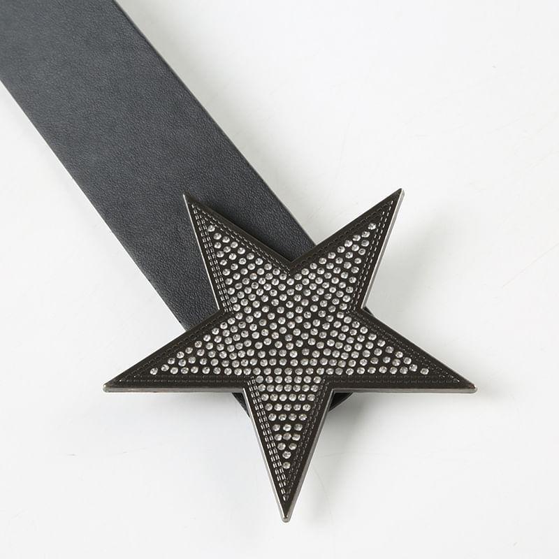 Star Rhinestone Faux Leather Belt Product Image