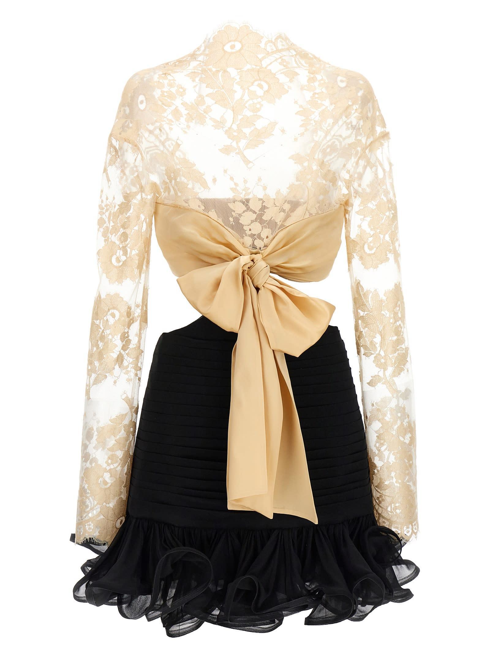 ZIMMERMANN Illustration Long Sleeve Ribbon Bow Floral Lace Silk Blend Dress In Black Product Image