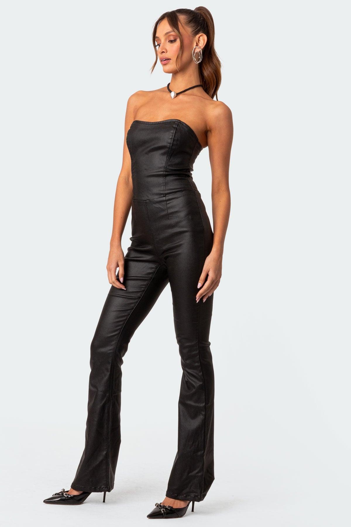 Luna Faux Leather Flared Jumpsuit Product Image