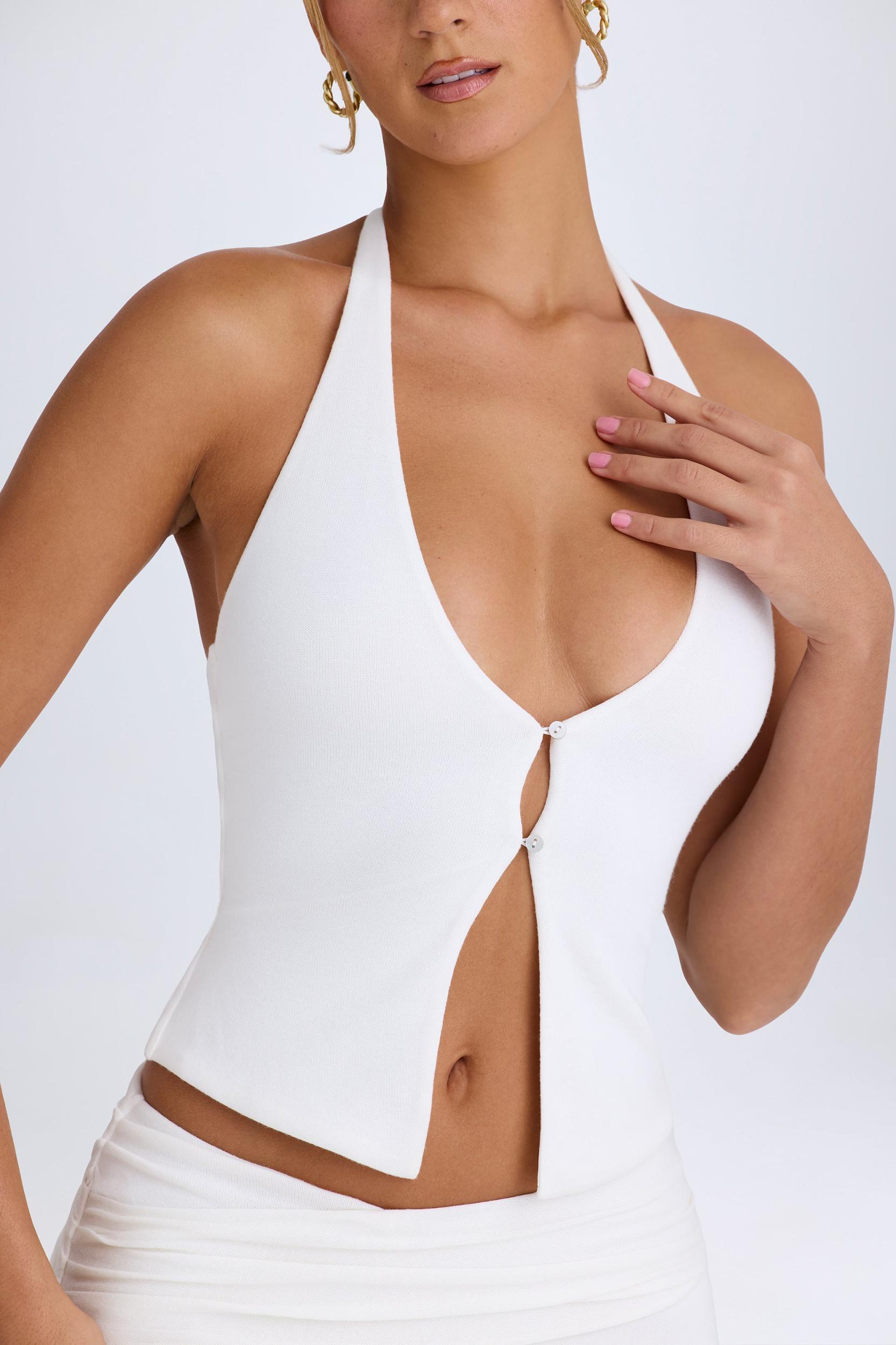 Open-Front Halterneck Top in White Product Image