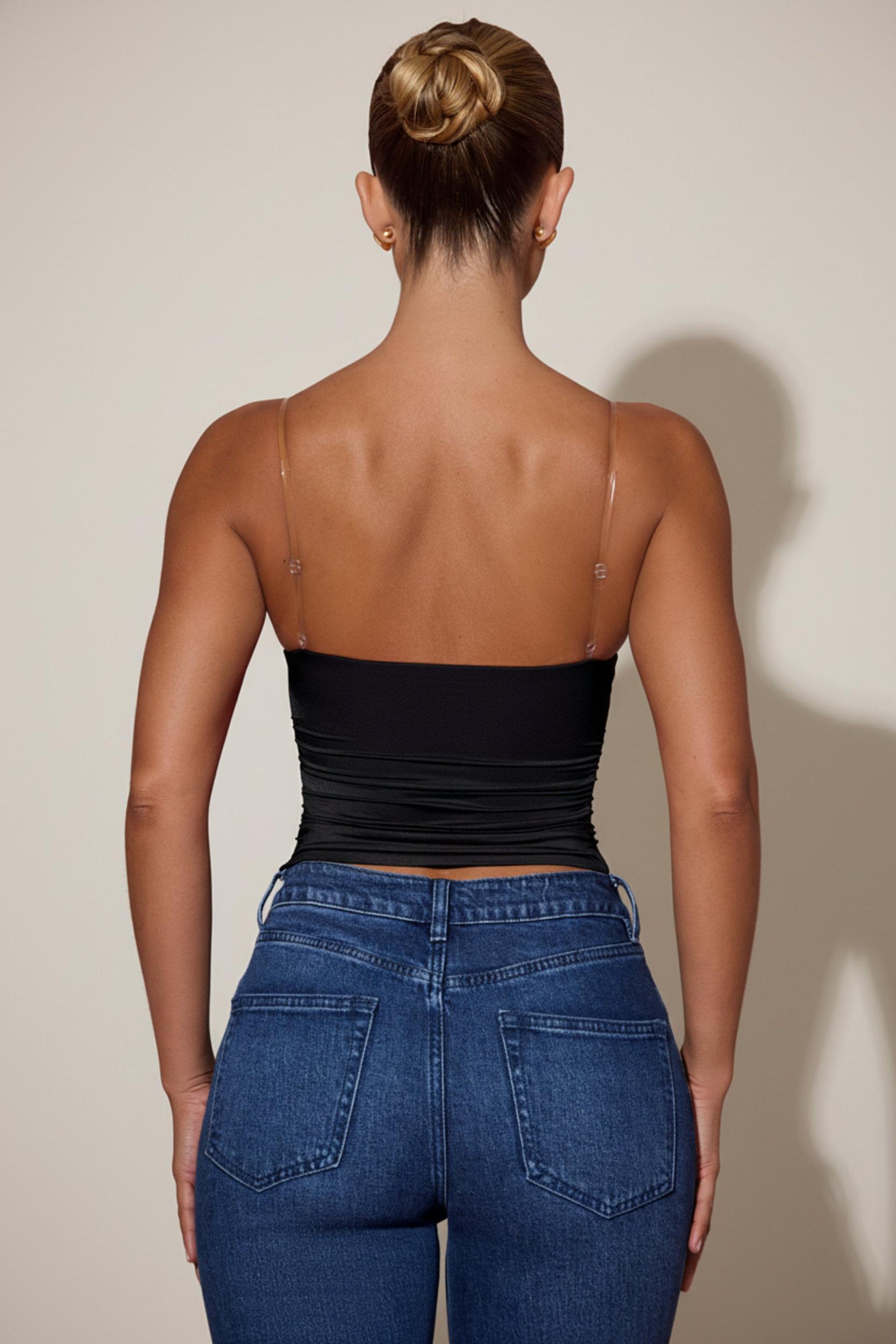 Ruched Plunge-Neck Camisole Top in Black Product Image