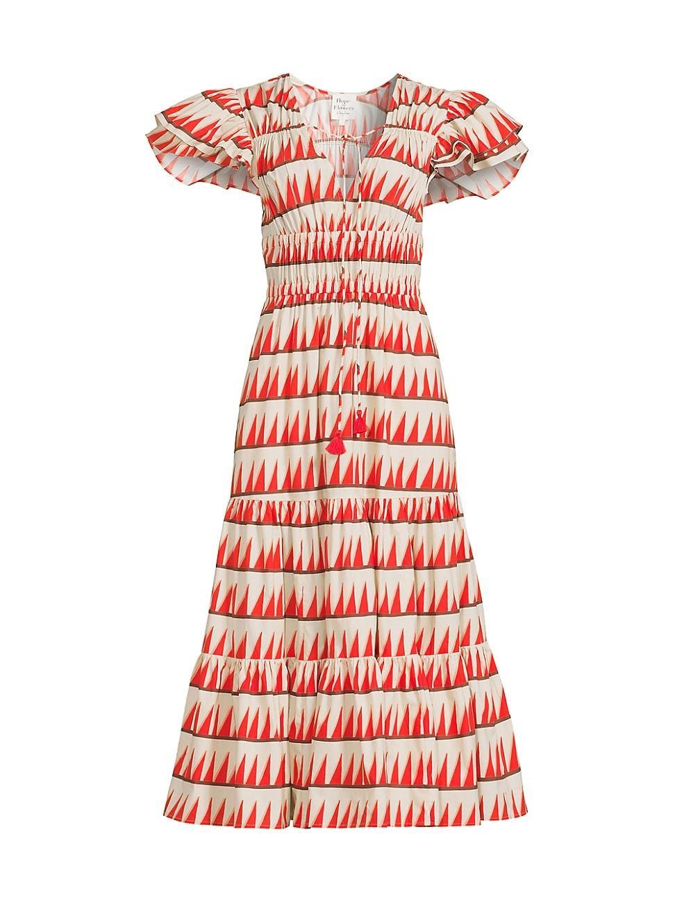 Womens Tiered Peasant Midi-Dress Product Image