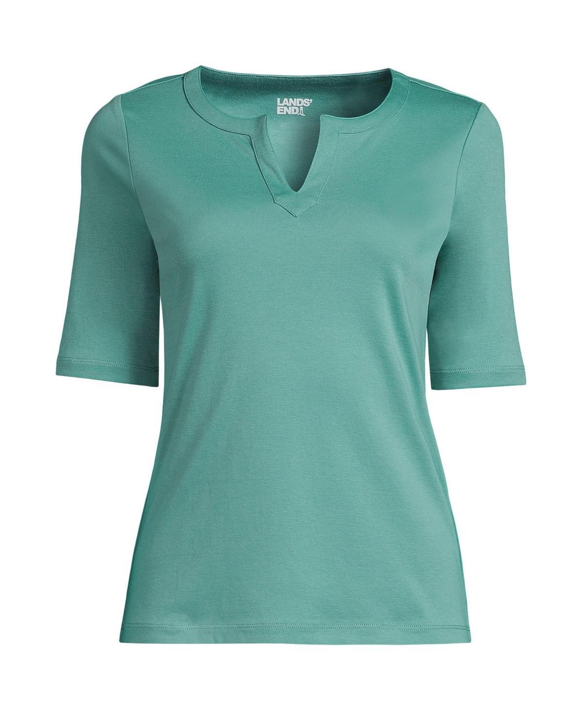 Womens Lands End Modern Half Sleeve Splitneck Top Dark Blue Blue Product Image