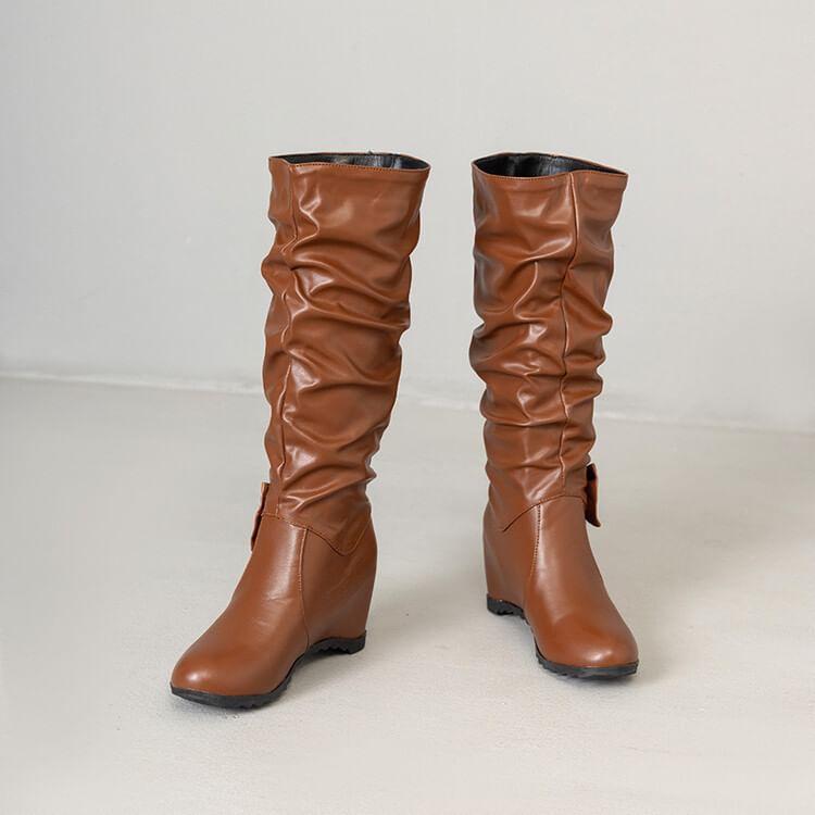 Faux Leather Hidden Wedge Tall Boots Product Image