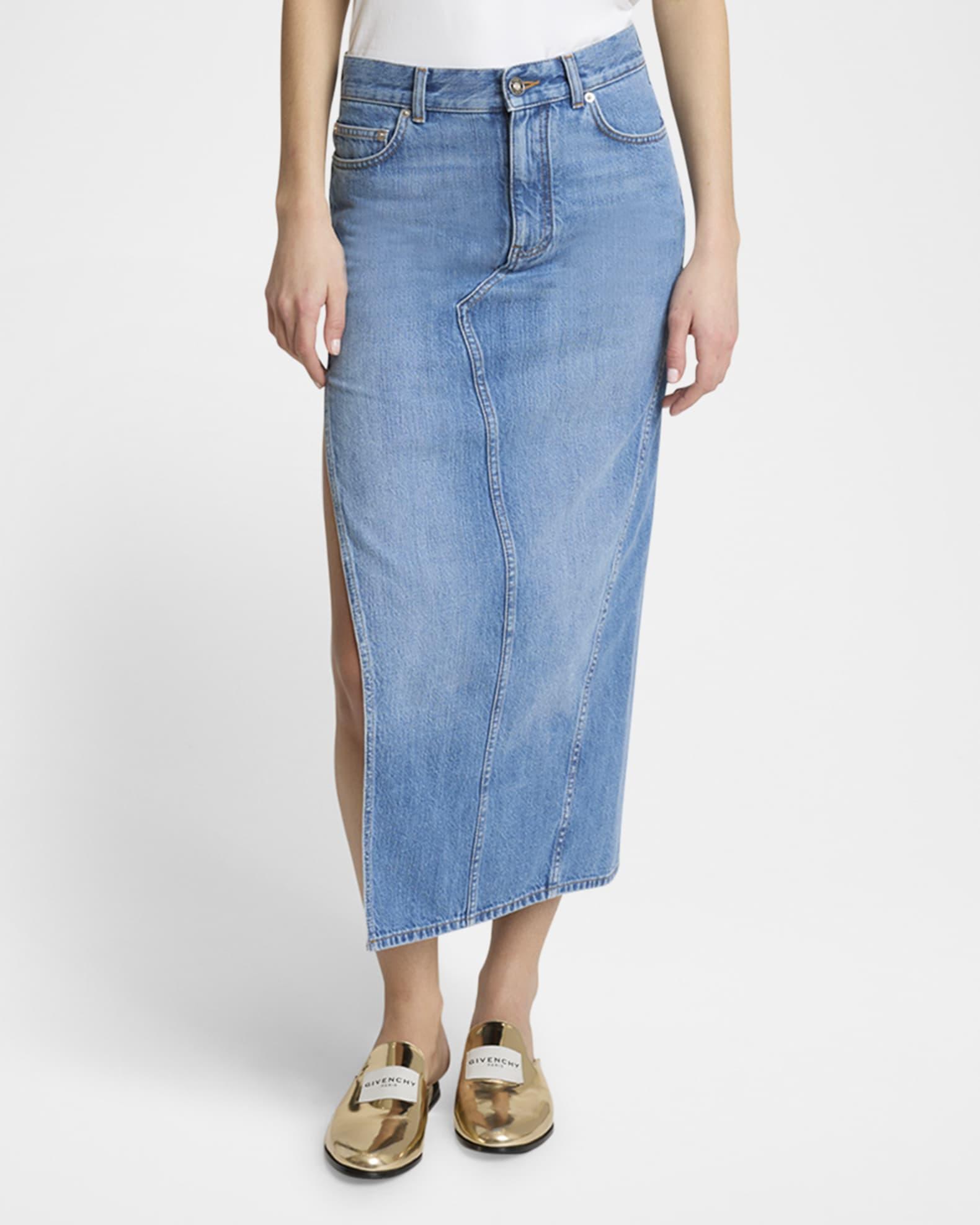Side-Slit Denim Midi Skirt Product Image