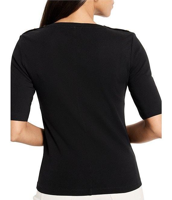 NIC + ZOE Knit V-Neck Elbow Sleeve Button Shoulder Top Product Image