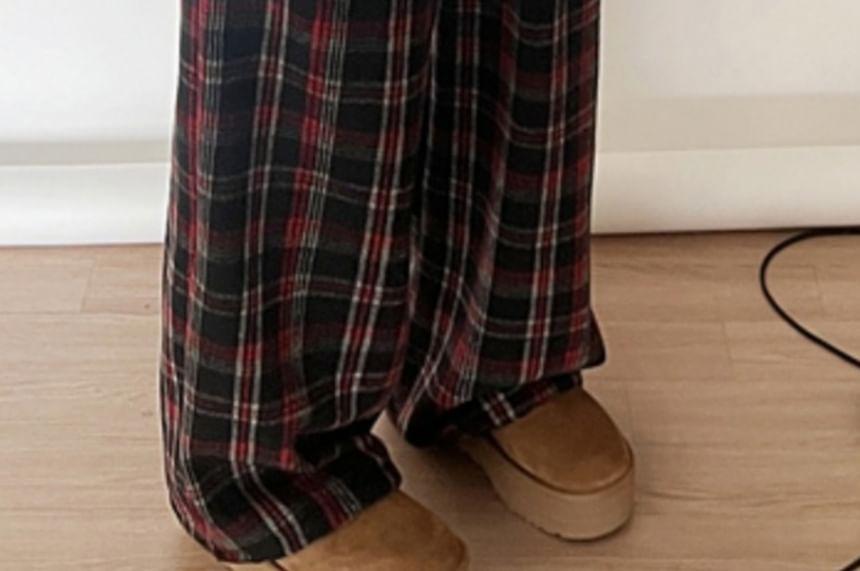 Drawstring Waist Plaid Wide Leg Pants Product Image