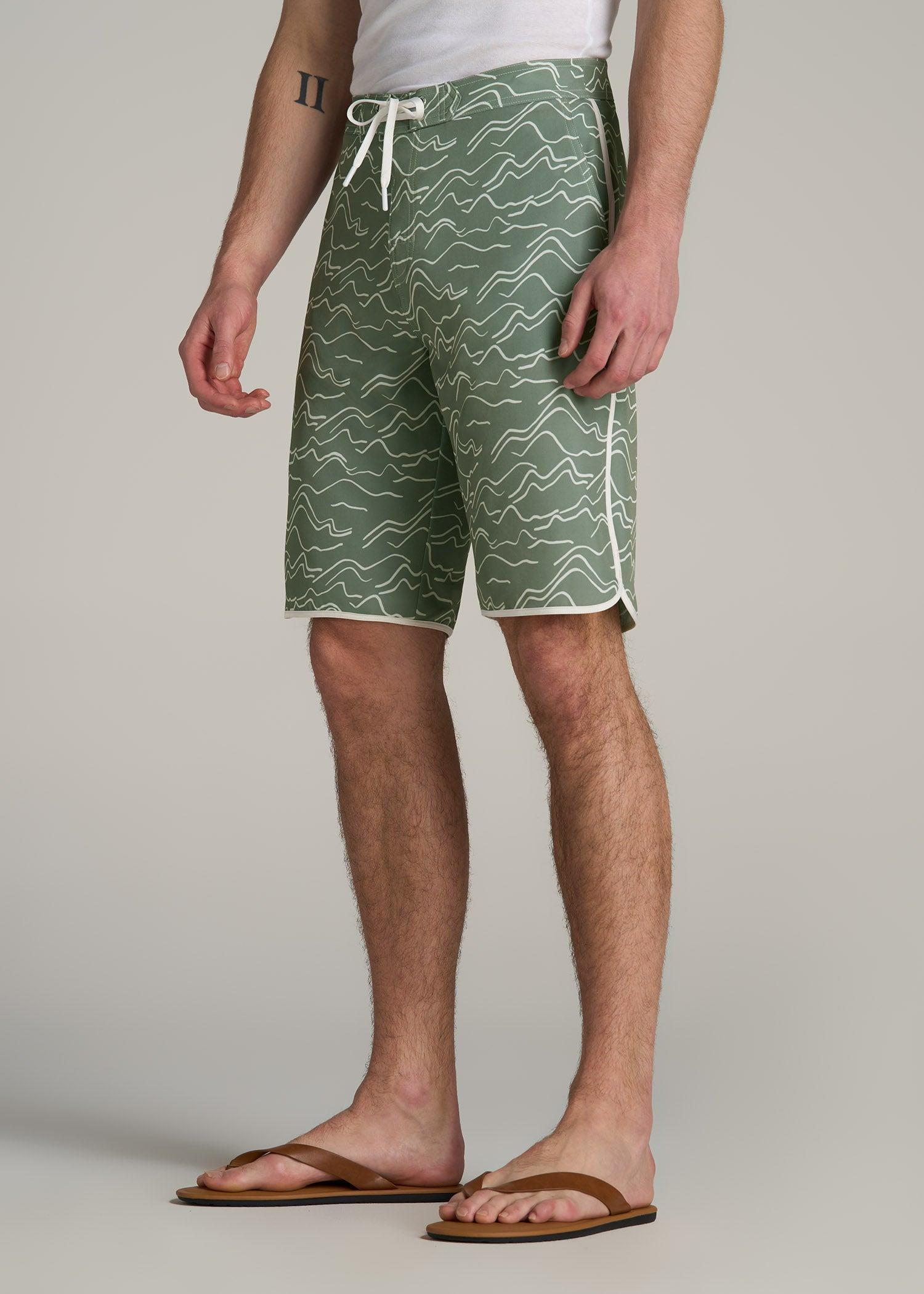 Hi-Tide Scallop Board Shorts for Tall Men in Green Current Product Image