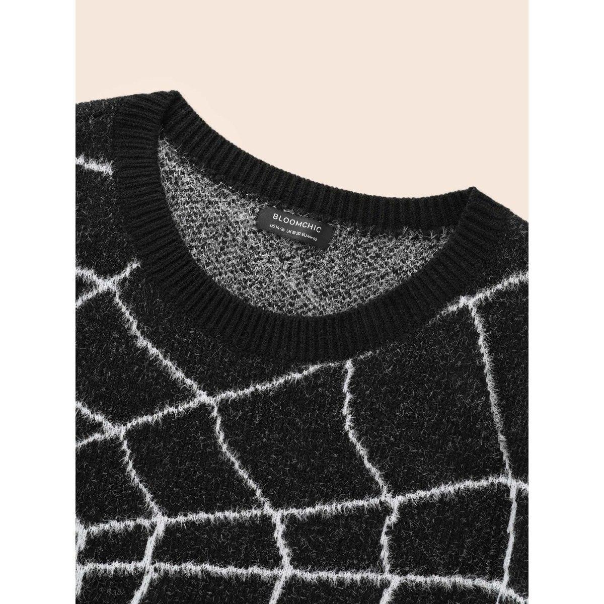 Plus Size Textured Spider Web Crew Neck Pullover Black Women Casual Long Sleeve Round Neck Everyday Pullovers BloomChic 26/4X Product Image