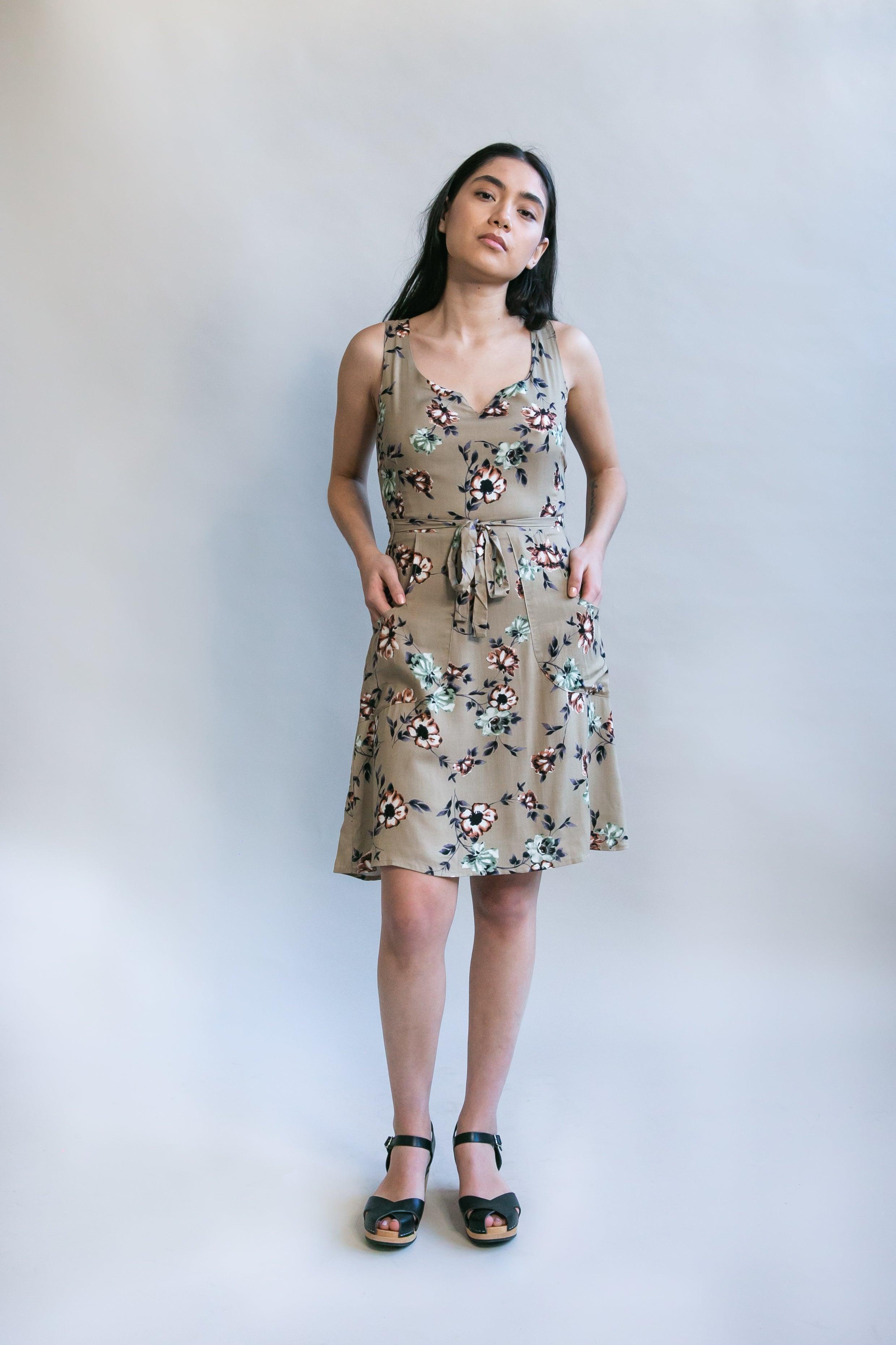 Wrap Dress in Taupe Floral Product Image