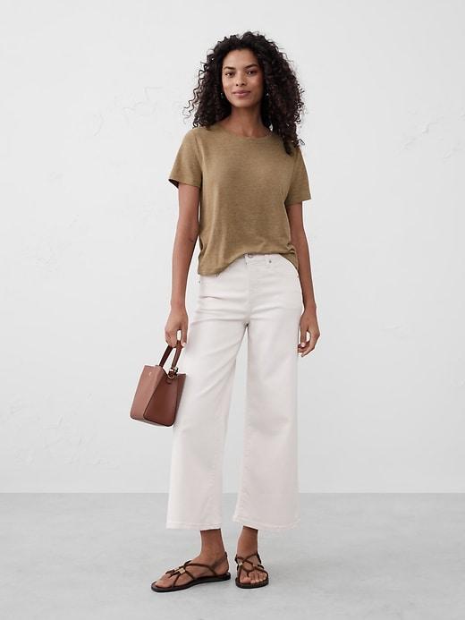 Linen-Blend Crew-Neck Top Product Image