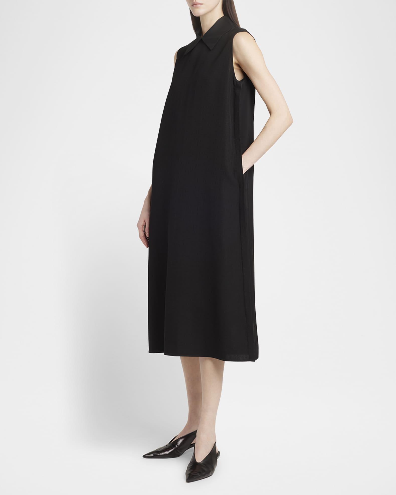 Mixed-Media Sleeveless Collared Midi Dress Product Image