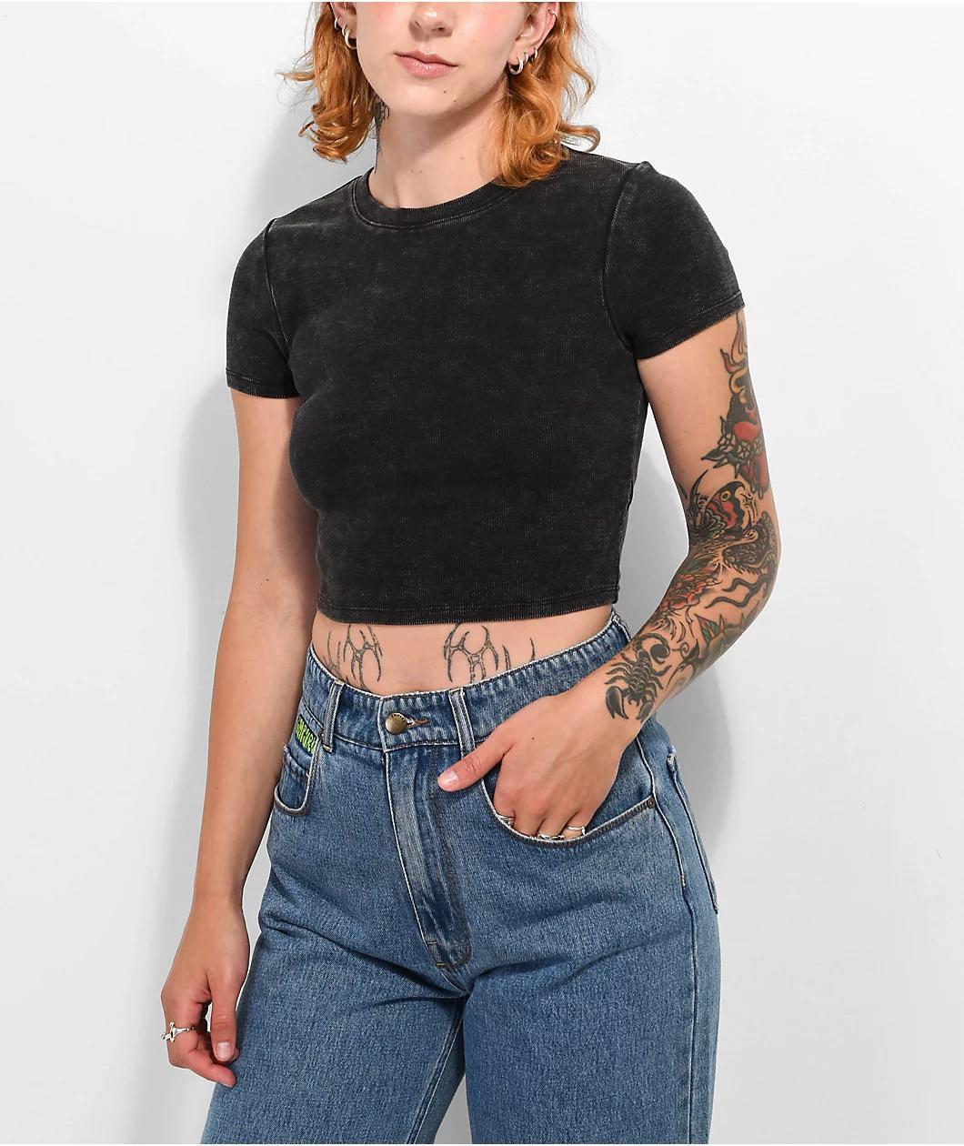 Ninth Hall Fundamentals Shawnie Black Wash Fitted Crop T-Shirt Product Image