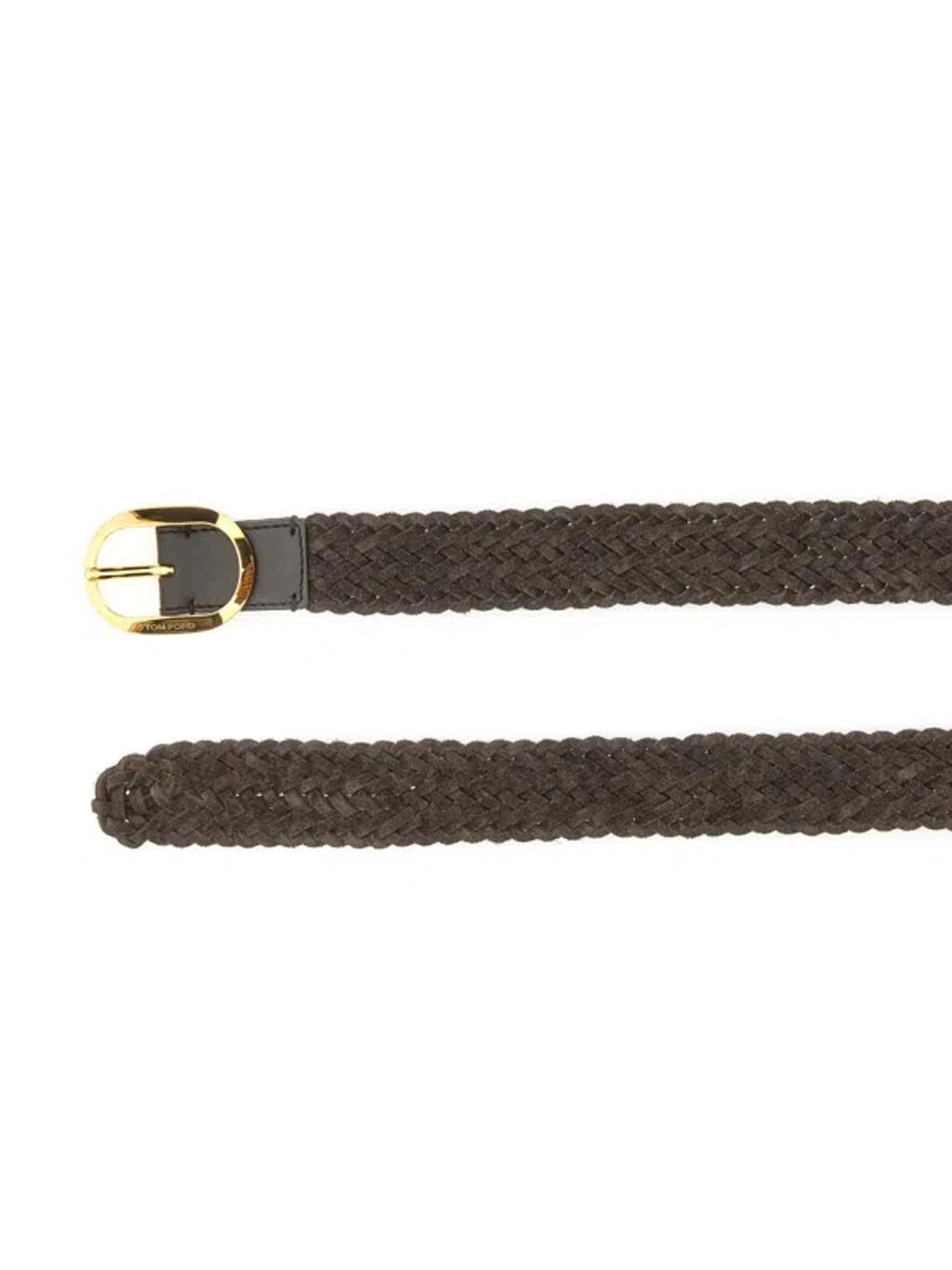 TOM FORD Woven Leather Belt In Brown Product Image