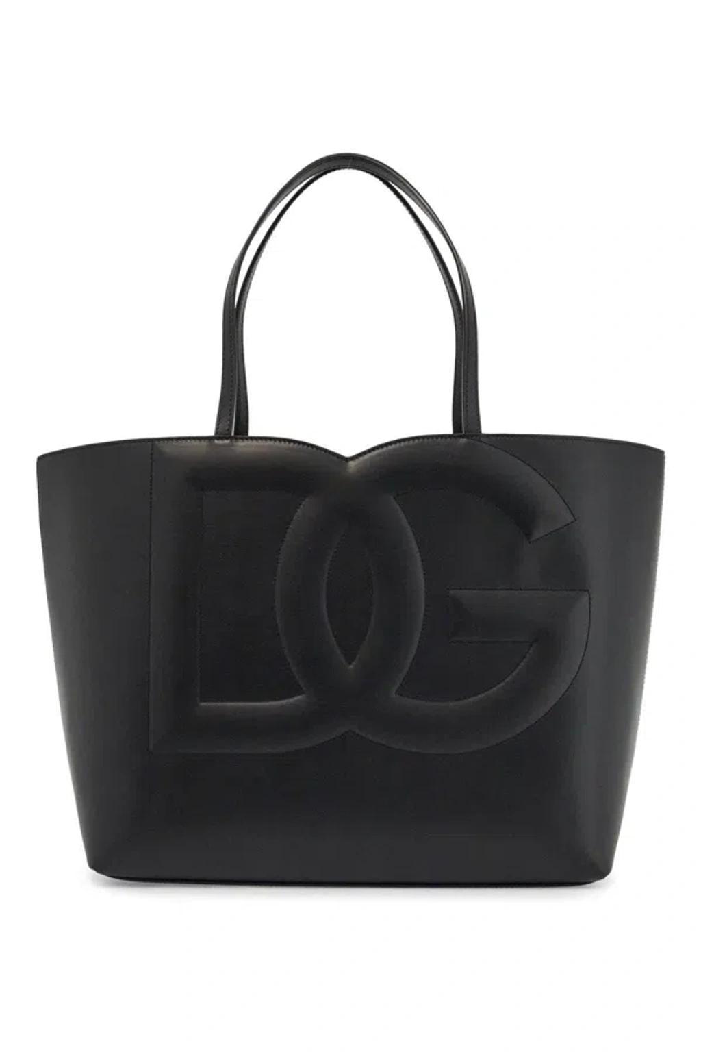 DOLCE & GABBANA Black Calfskin Shopping Bag With Embossed Logo In Nero (black) Product Image