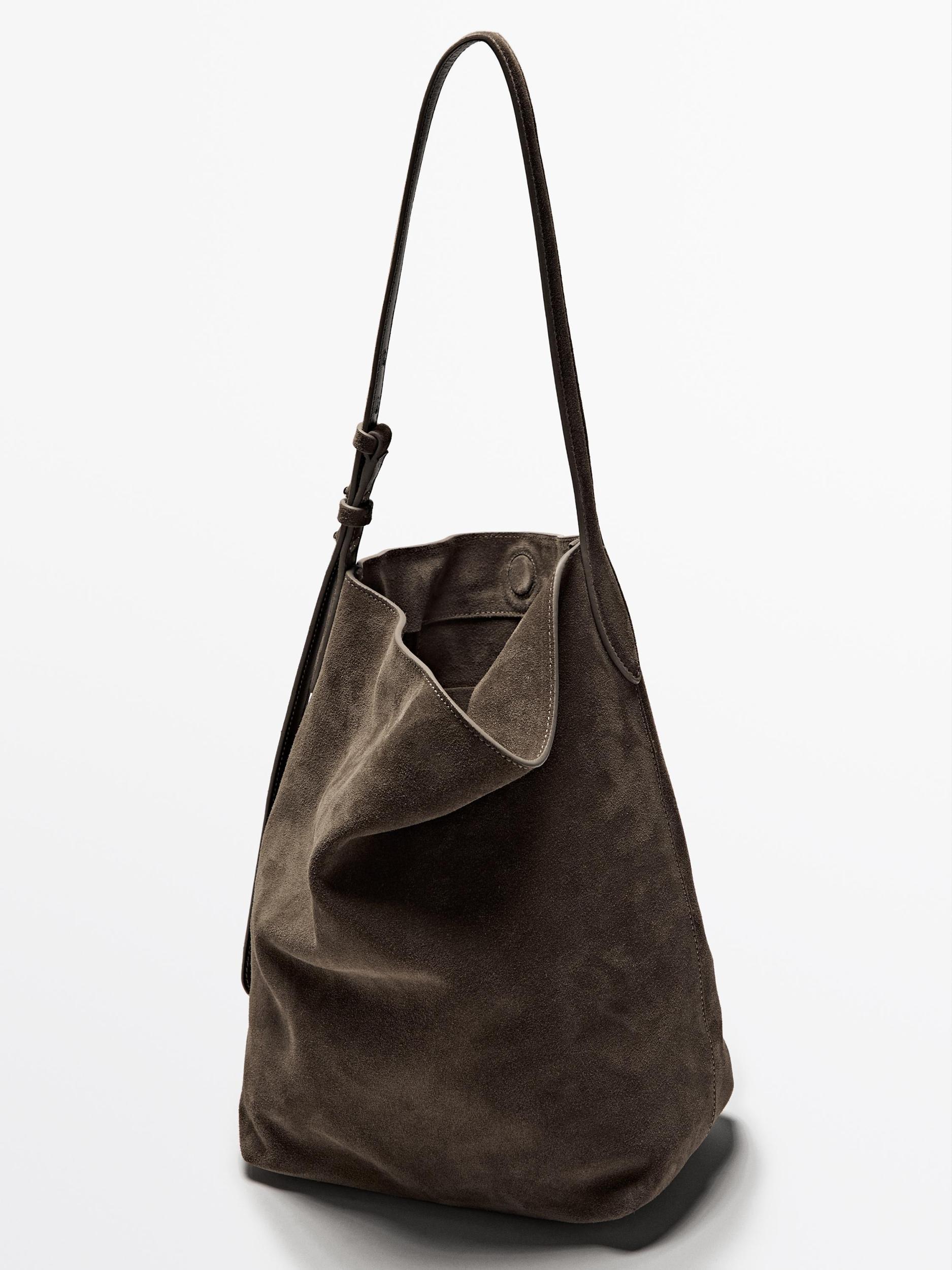 Split suede leather bucket bag Product Image