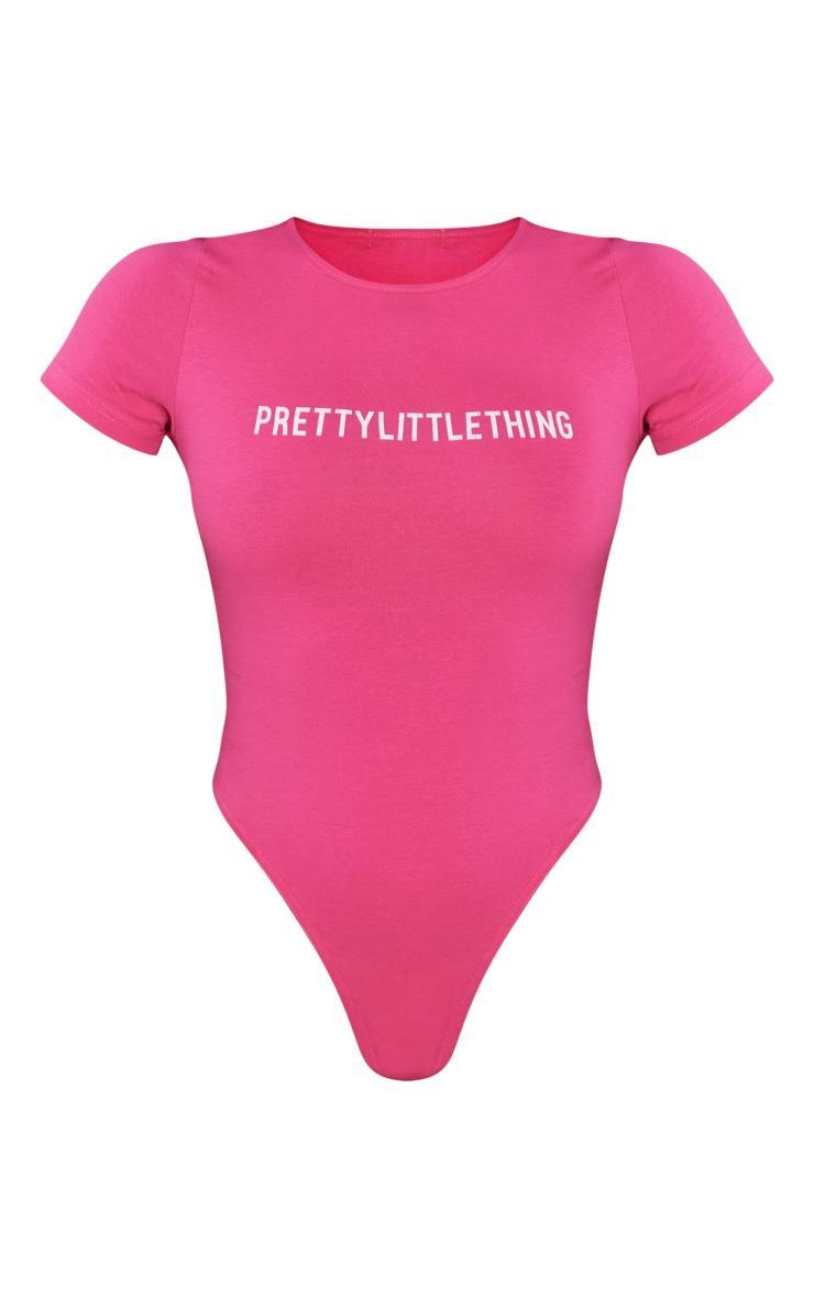 PRETTYLITTLETHING Hot Pink Logo Short Sleeve Bodysuit Product Image