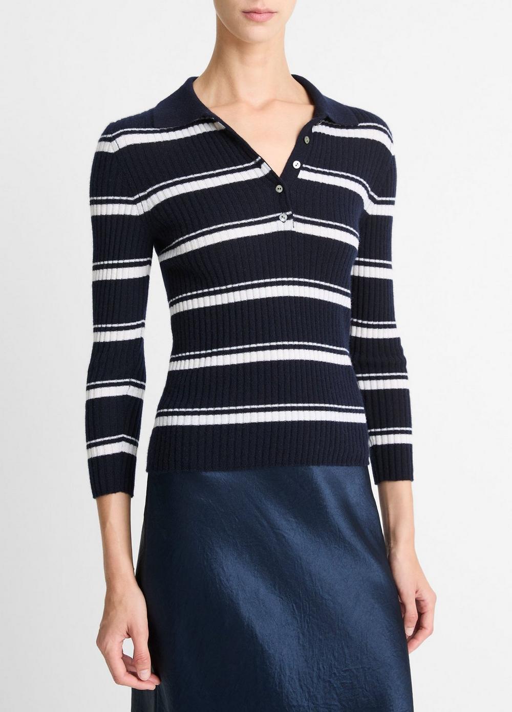 Striped Cashmere-Blend Polo Sweater Product Image