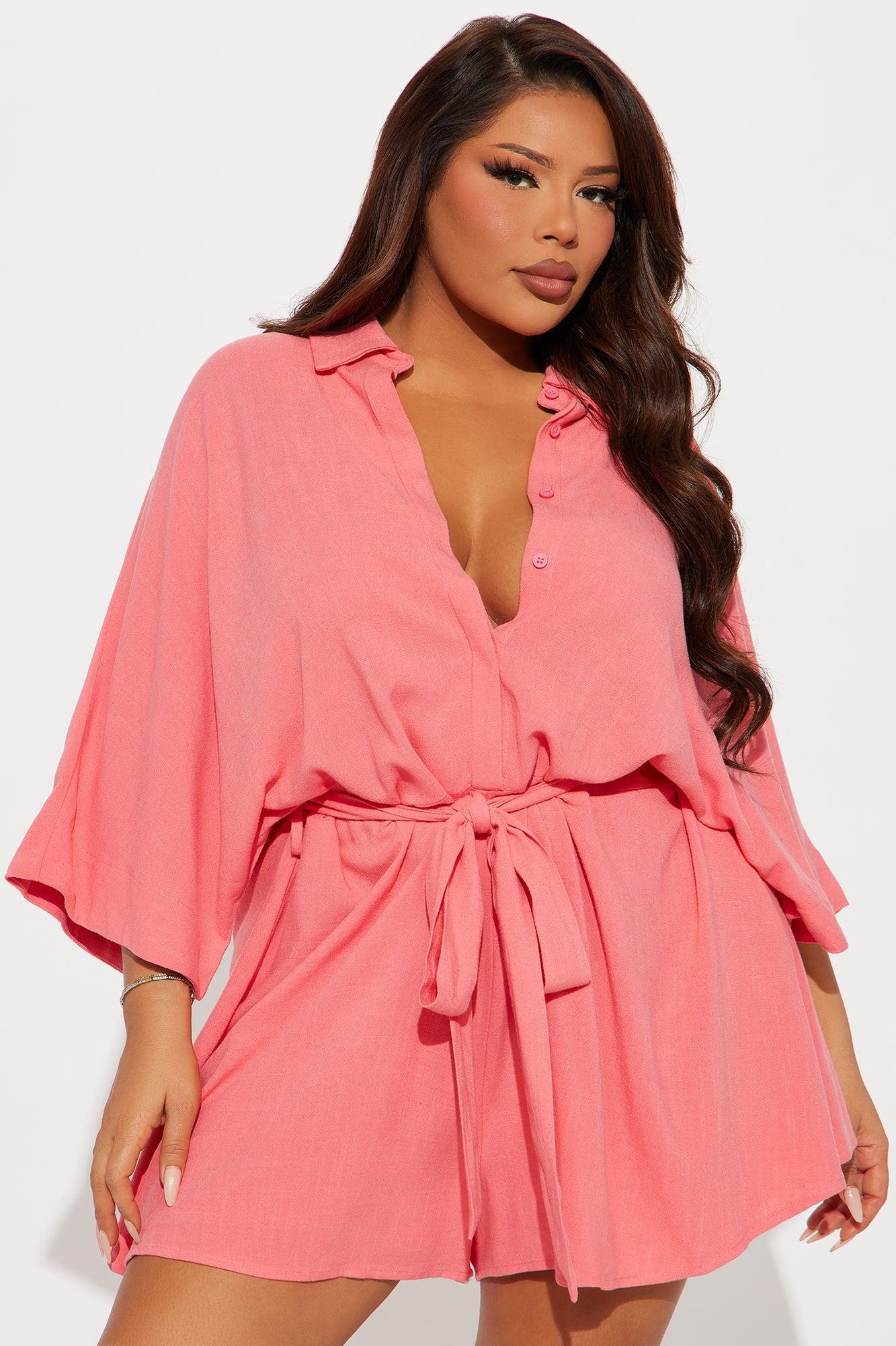 Charlotte Linen Romper - Coral Product Image