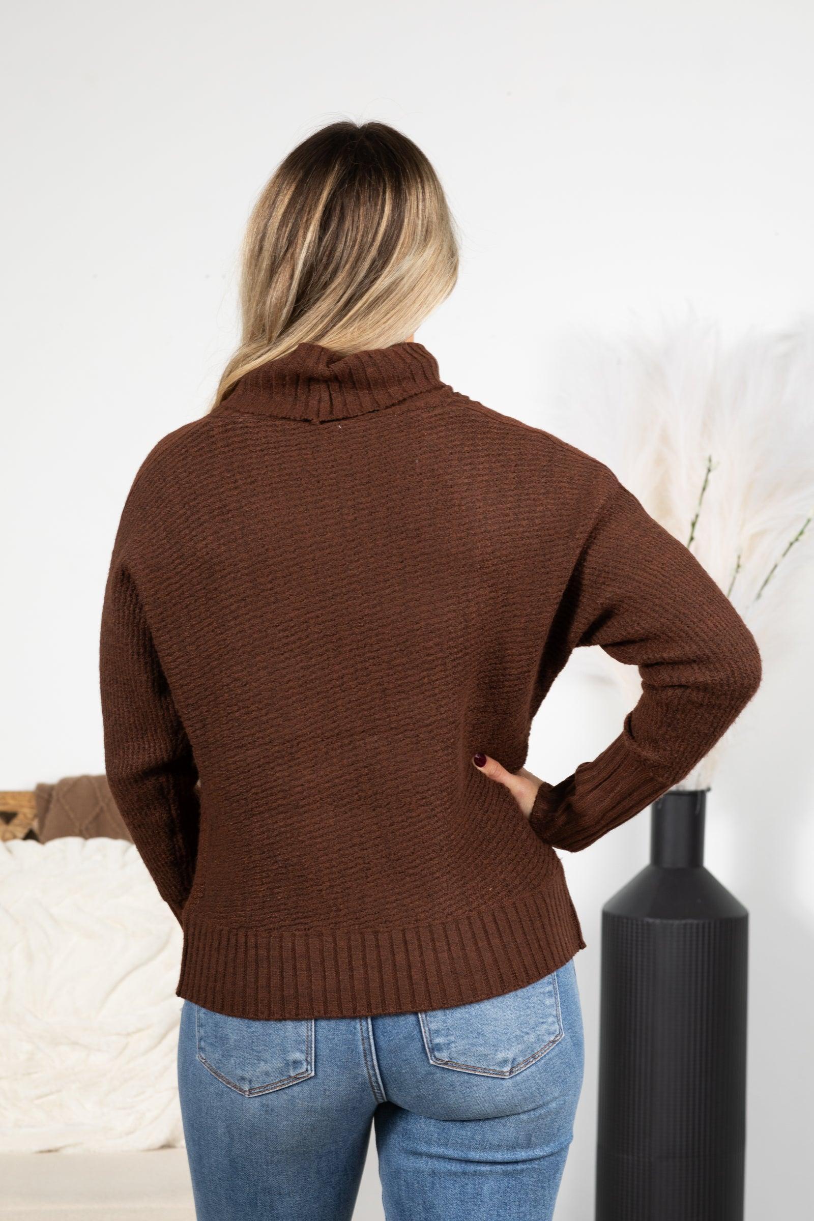 Brown Turtleneck Long Sleeve Sweater Product Image