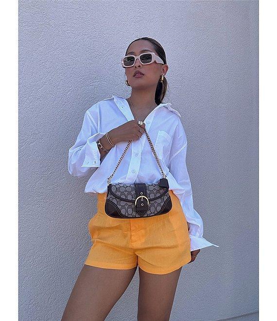 Gianni Bini Prep Cotton Blend Point Collar Long Sleeve Button Front Blouse Product Image